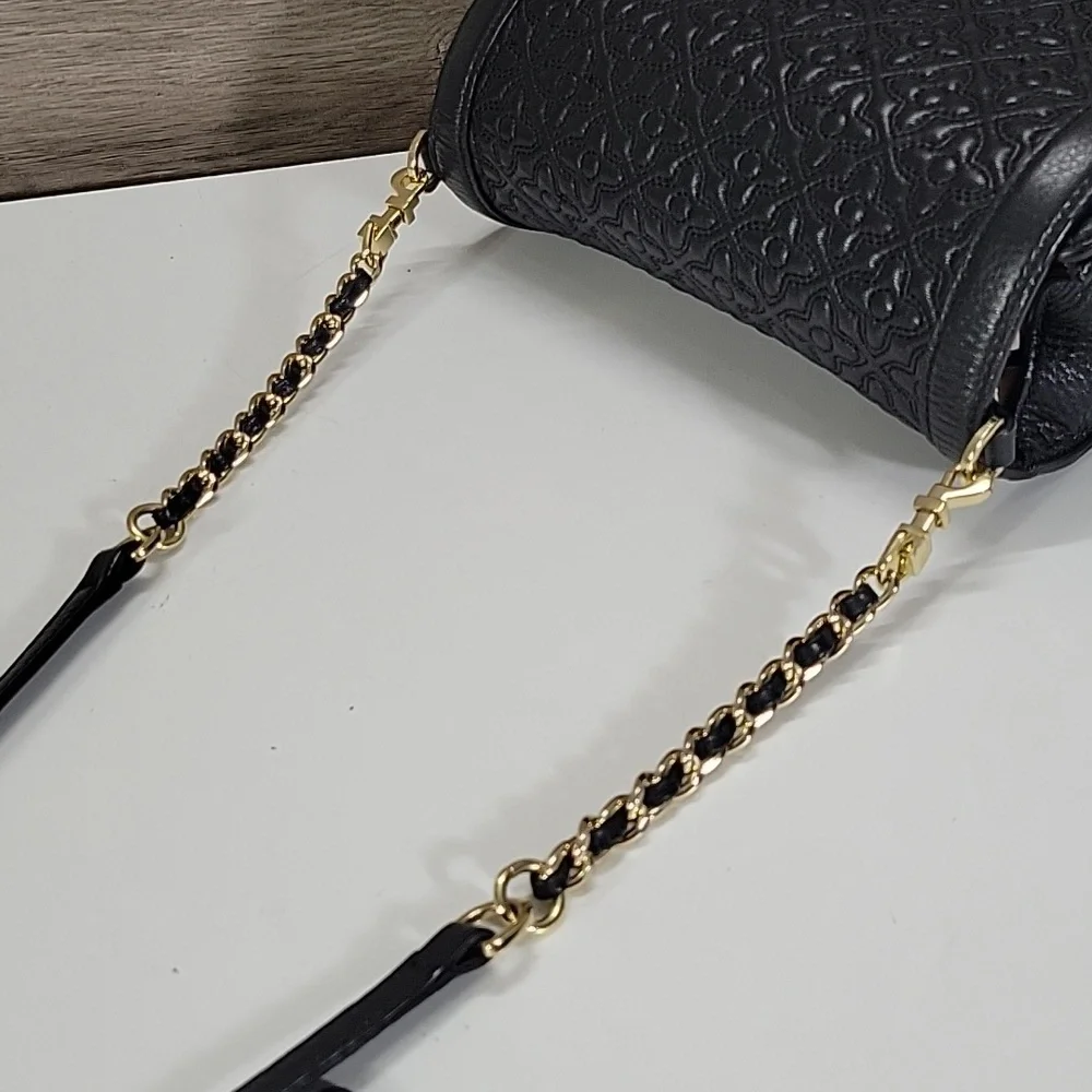 Tory Burch Black Quilted Leather Crossbody Bag with Gold Chain